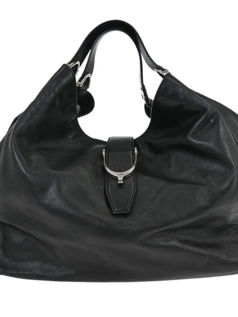 Gucci Black Leather Soft Stirrup Tote Bag